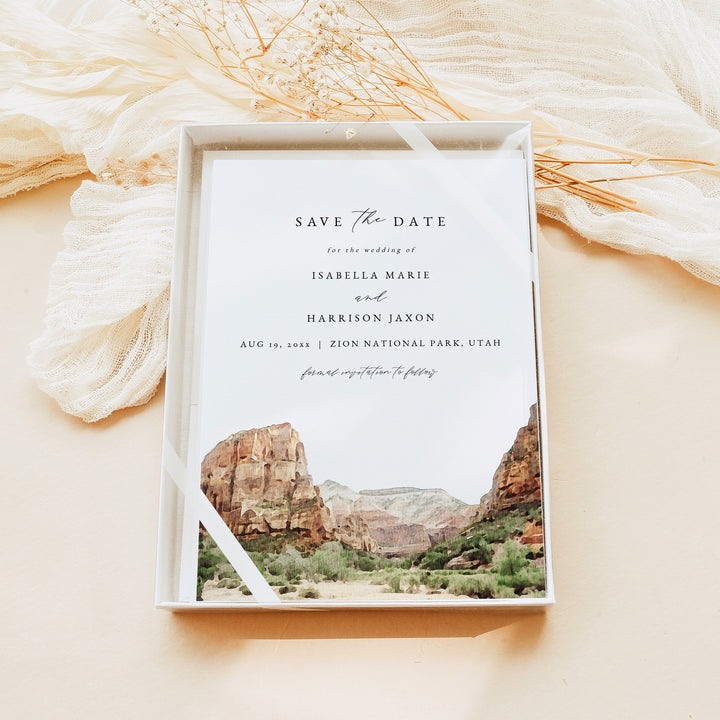ZION NATIONAL PARK Utah Mountain Wedding Save the Date Card with Photo
