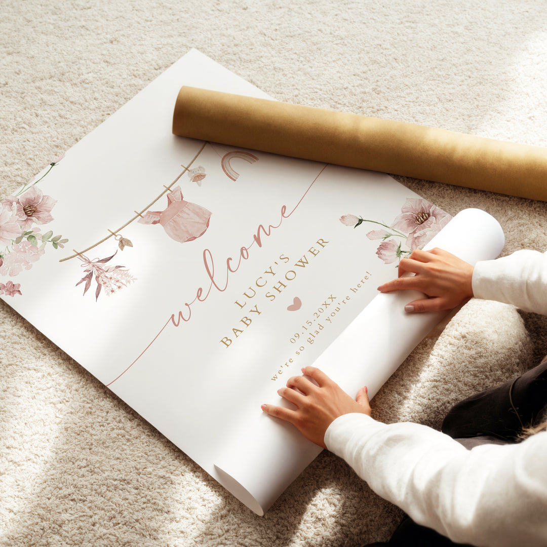 LUCY Boho Floral Baby Girl Shower Welcome Sign