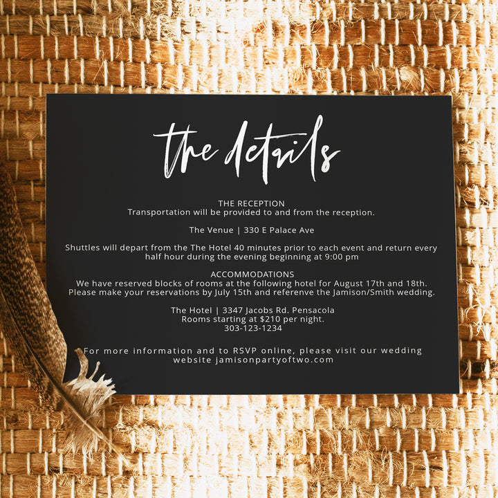 PRIYA Simple Black and White Wedding Details Card