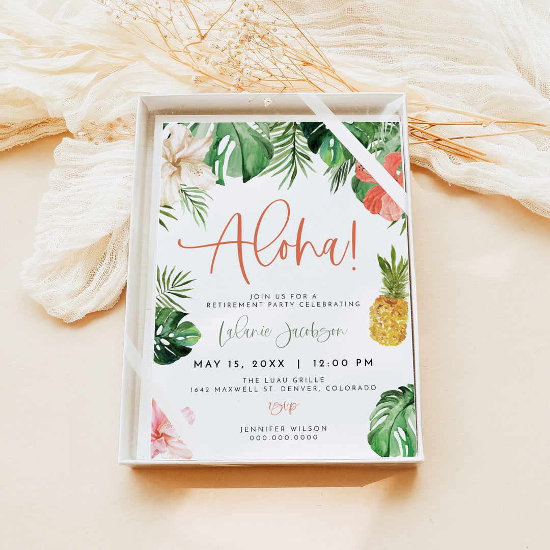 LALANI Pink Tropical Luau Retirement Party Invitations