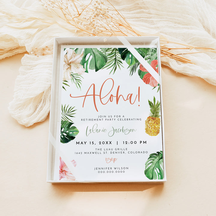 LALANI Pink Tropical Luau Retirement Party Invitations