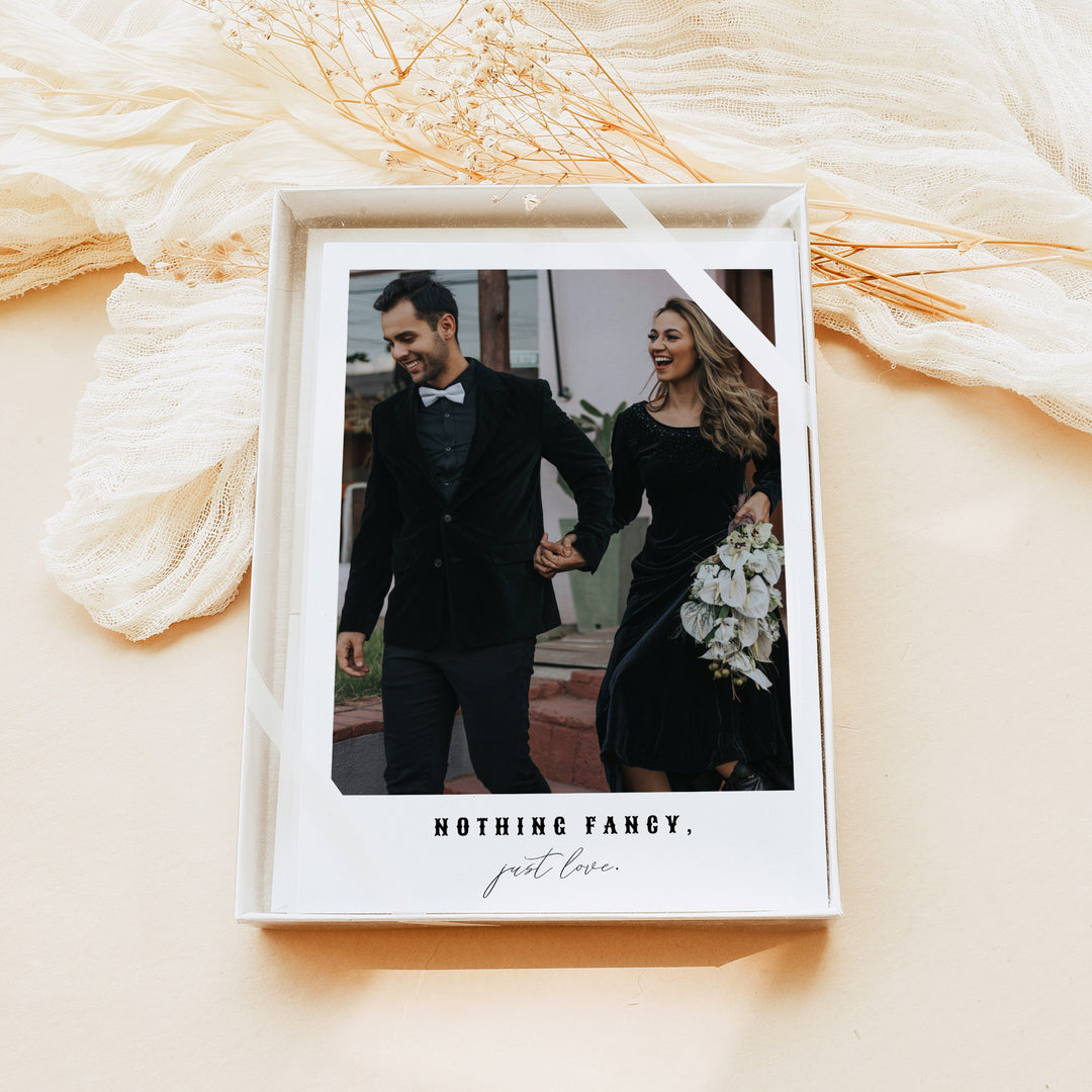 NOVA Nothing Fancy Just Love Gothic Elopement Announcement with Photo