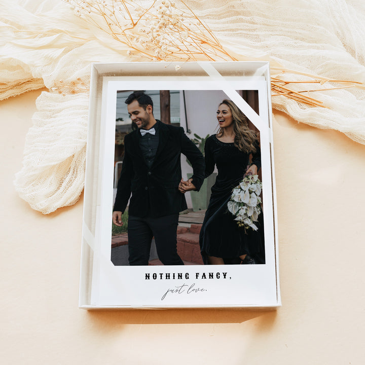 NOVA Nothing Fancy Just Love Gothic Elopement Announcement with Photo