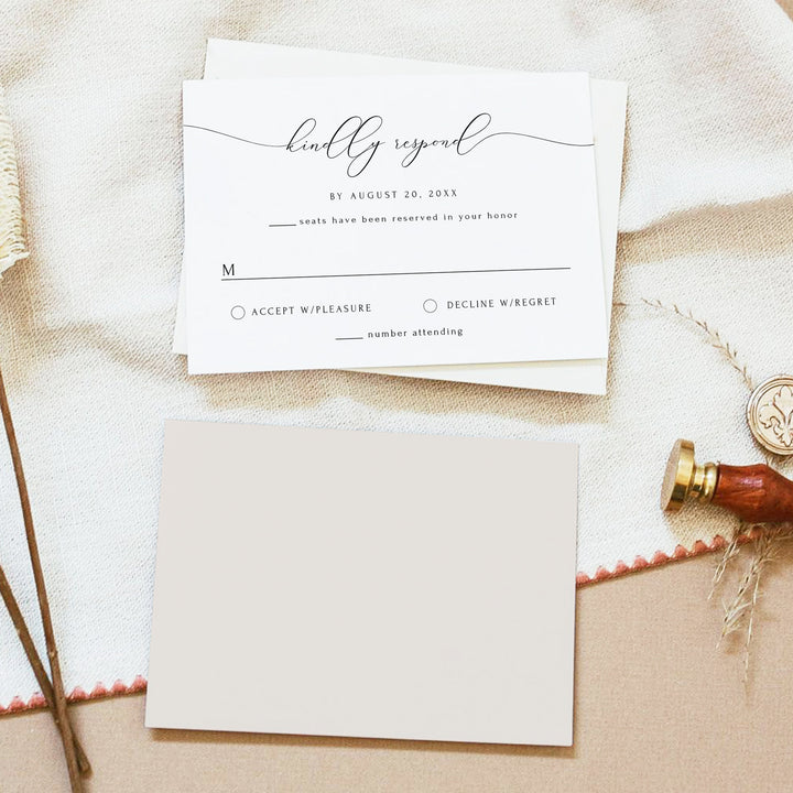 ASHER Elegant Script Wedding RSVP Card with Envelopes