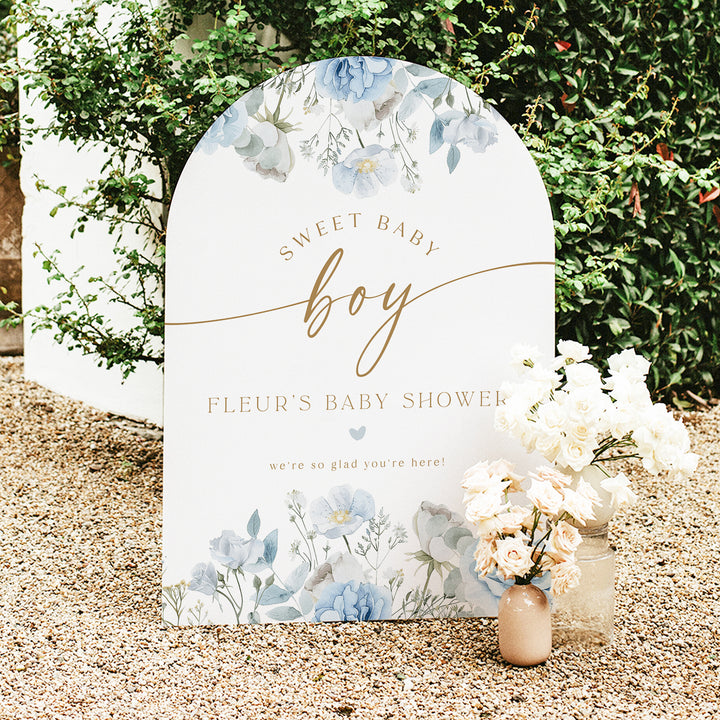 FLEUR Sweet Baby Boy Winter Floral Baby Shower Welcome Sign