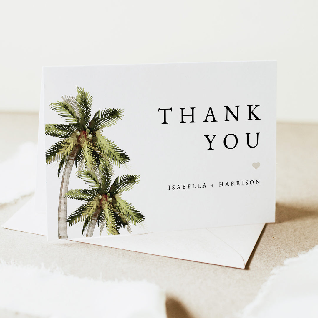 MONA Personalized Watercolor Palm Tree Thank You Card with Envelopes