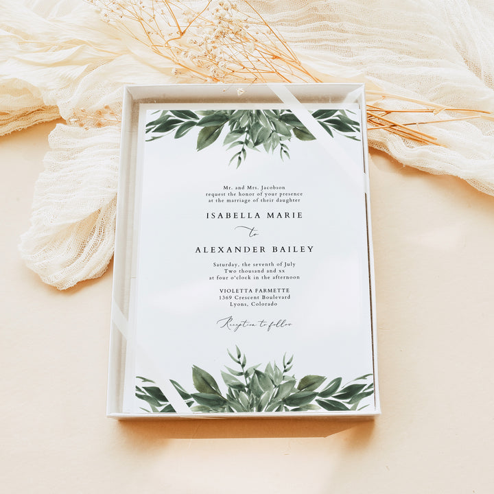 LANA Olive Green Boho Greenery Wedding Invitations