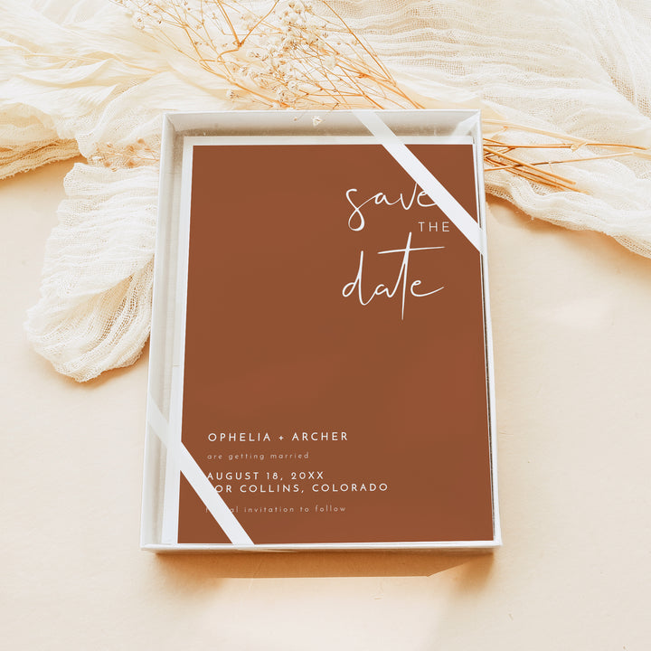 CORIANDER Burnt Orange Minimalist Wedding Save the Date Cards with Photo