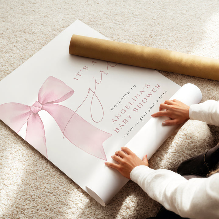ANGELINA Blush Pink Bow It's a Girl Baby Shower Welcome Sign