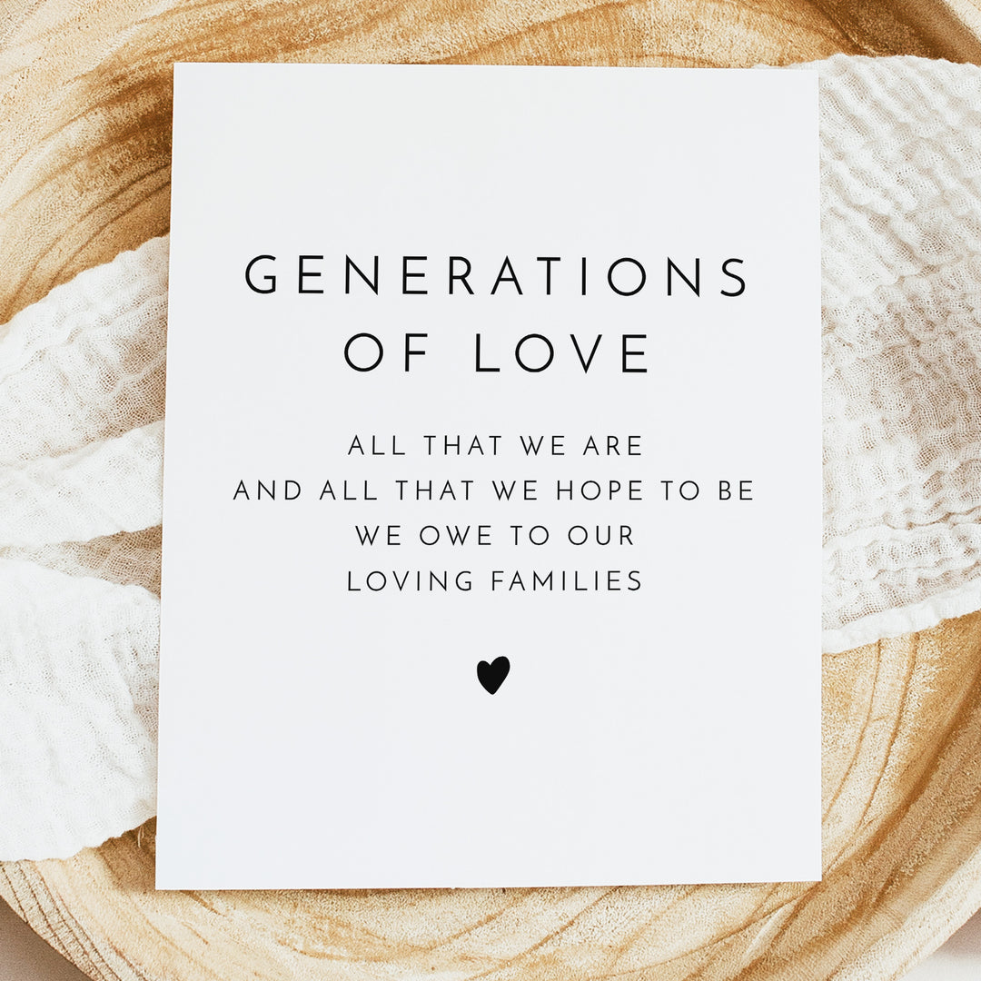 KENNEDY Generations of Love Table Sign for Modern Wedding - Unframed
