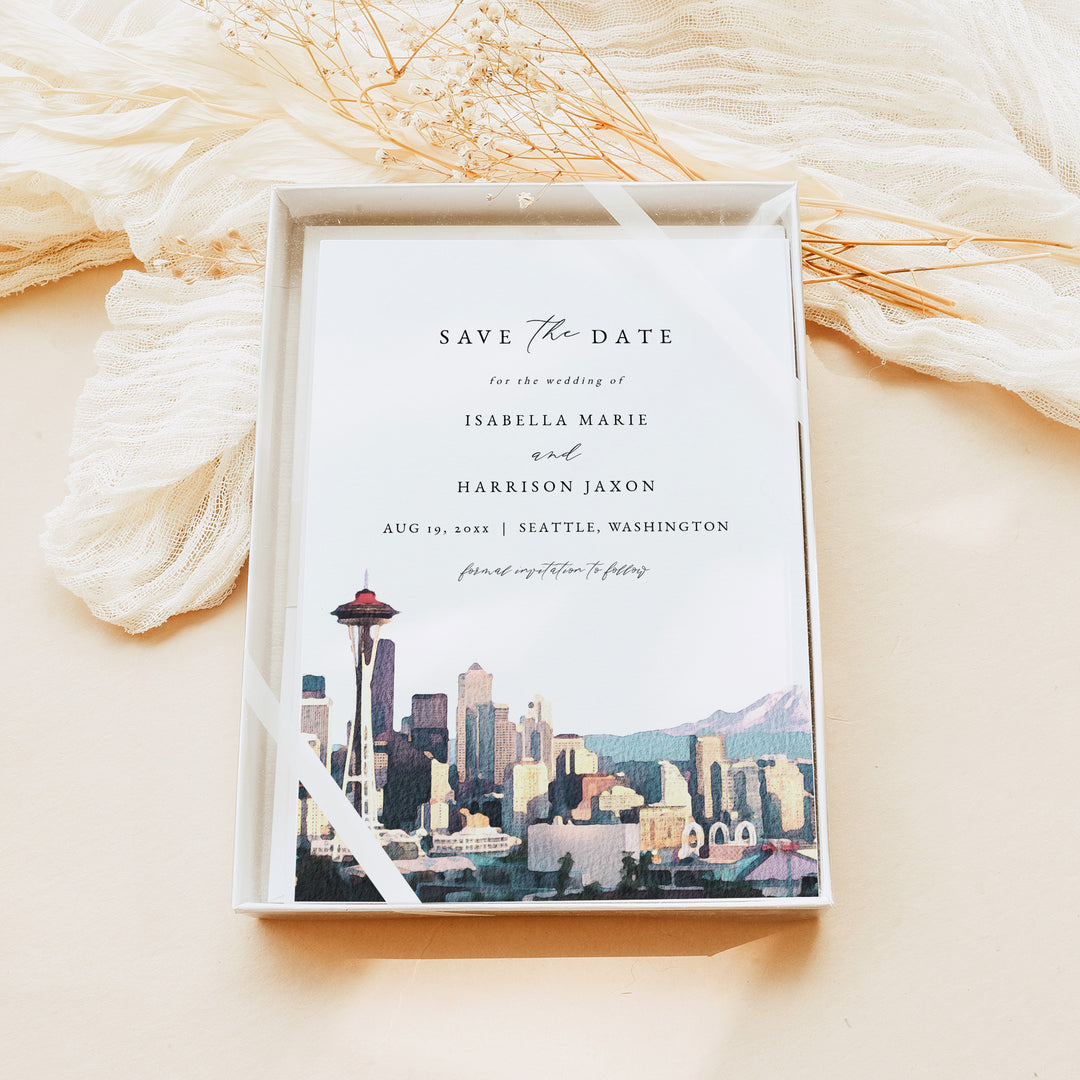 SEATTLE Watercolor Save the Date with Photo