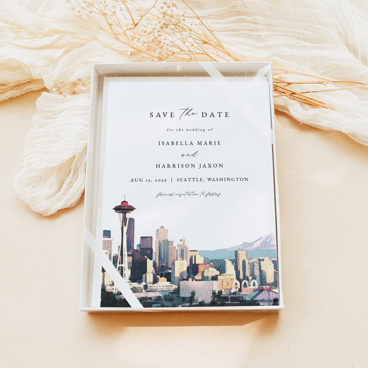SEATTLE Watercolor Save the Date with Photo