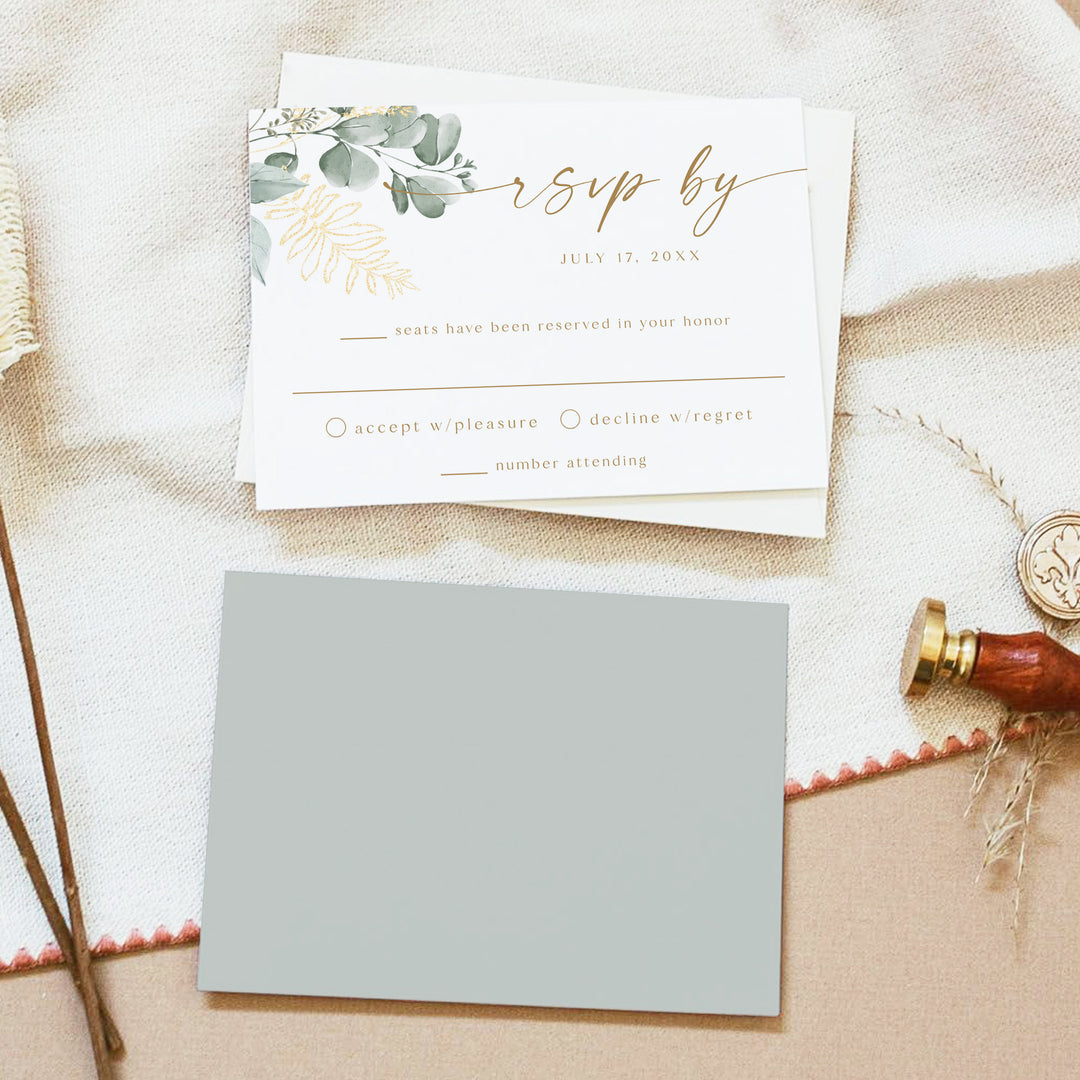 CALIA Elegant Watercolor Greenery Wedding RSVP Cards with Envelope