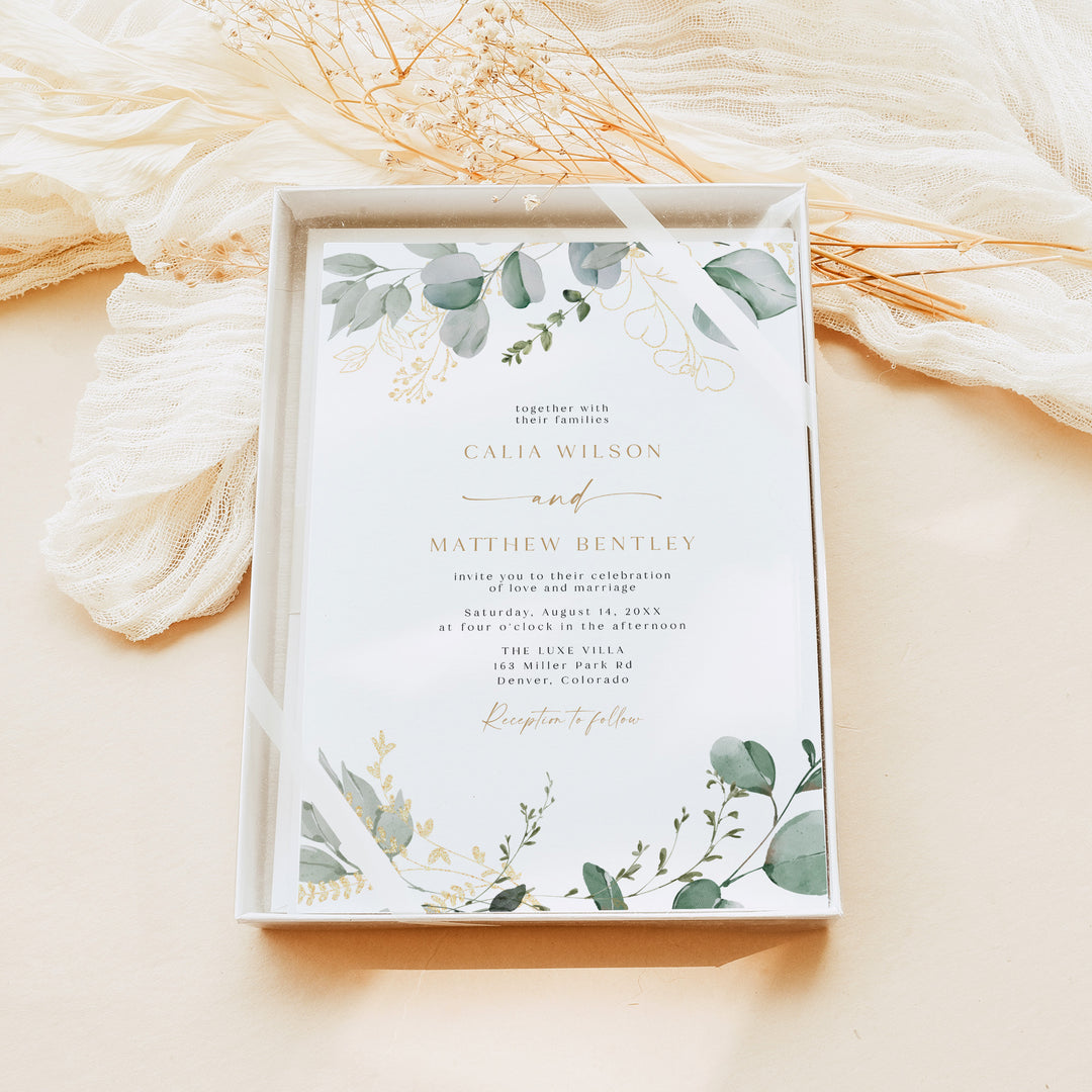 CALIA Modern Watercolor Greenery Wedding Invitations with Photo