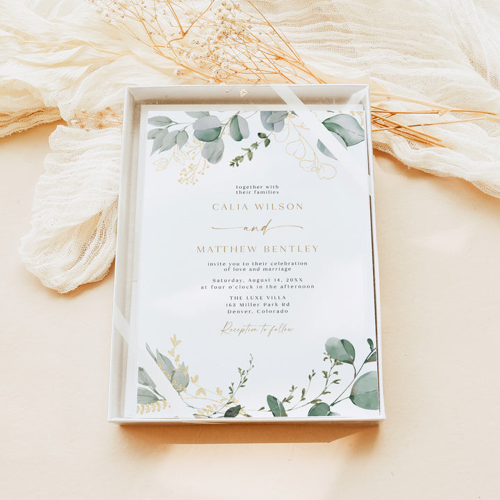 CALIA Modern Watercolor Greenery Wedding Invitations with Photo