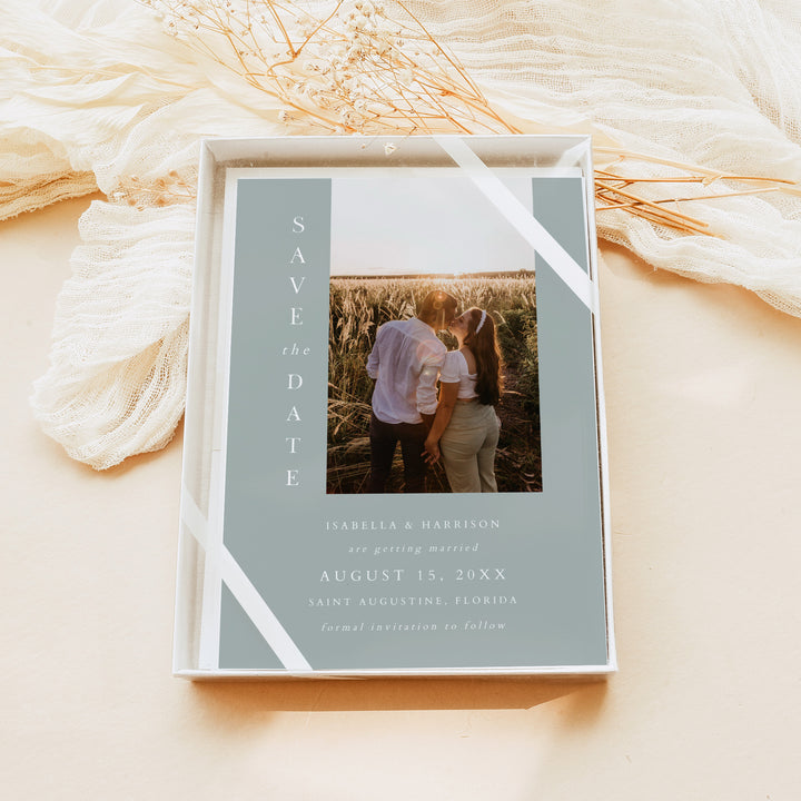 NINA Sage Green Boho Photo Save the Date Wedding Invitation