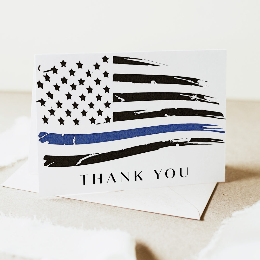POLICE Flag Thin Blue Line Thank You Card with Envelopes