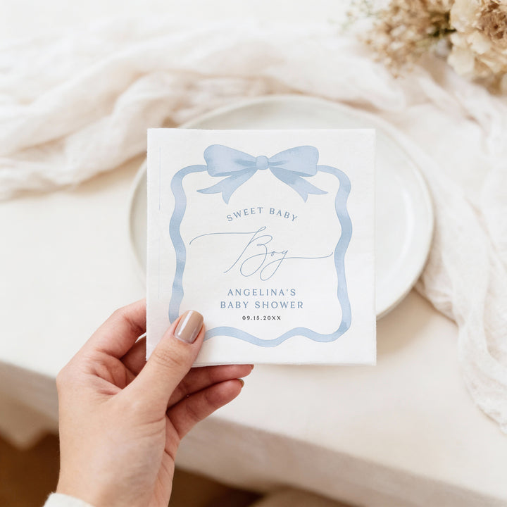 ANGELINA Custom Blue Coquette Bow Baby Shower Napkins