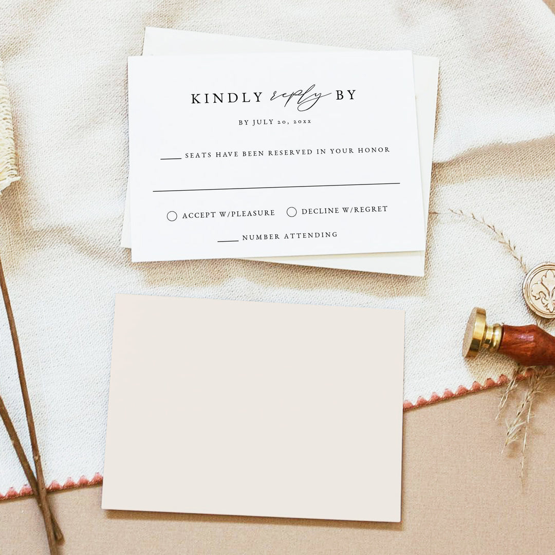 MARAH Classic Script Wedding RSVP Card with Envelopes