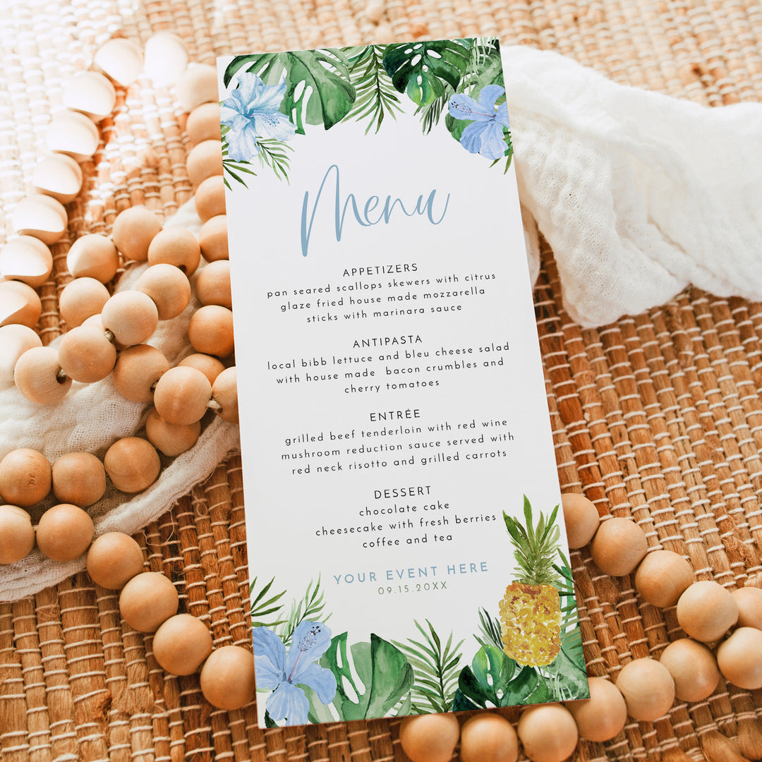 LALANI Tropical Wedding or Baby Shower Menu Cards