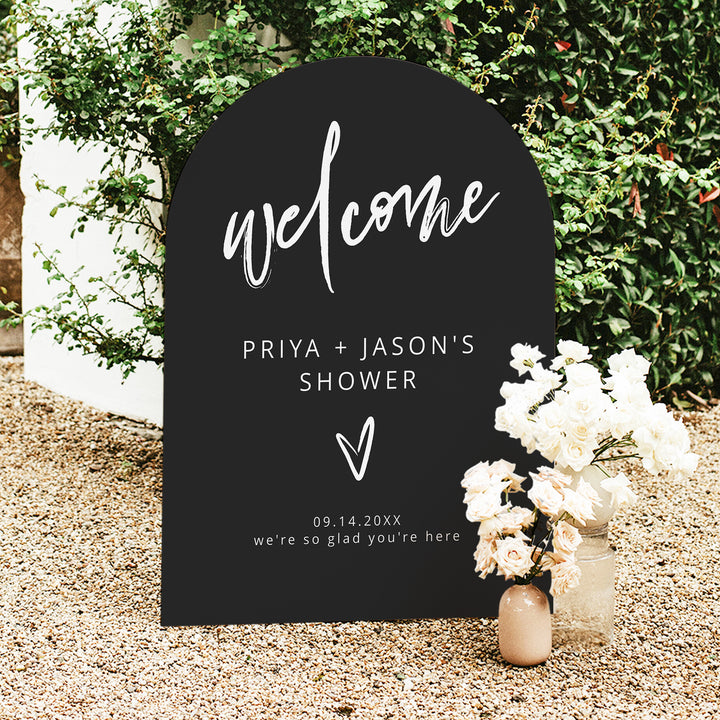 PRIYA Modern Edgy Script Couples Shower Welcome Sign