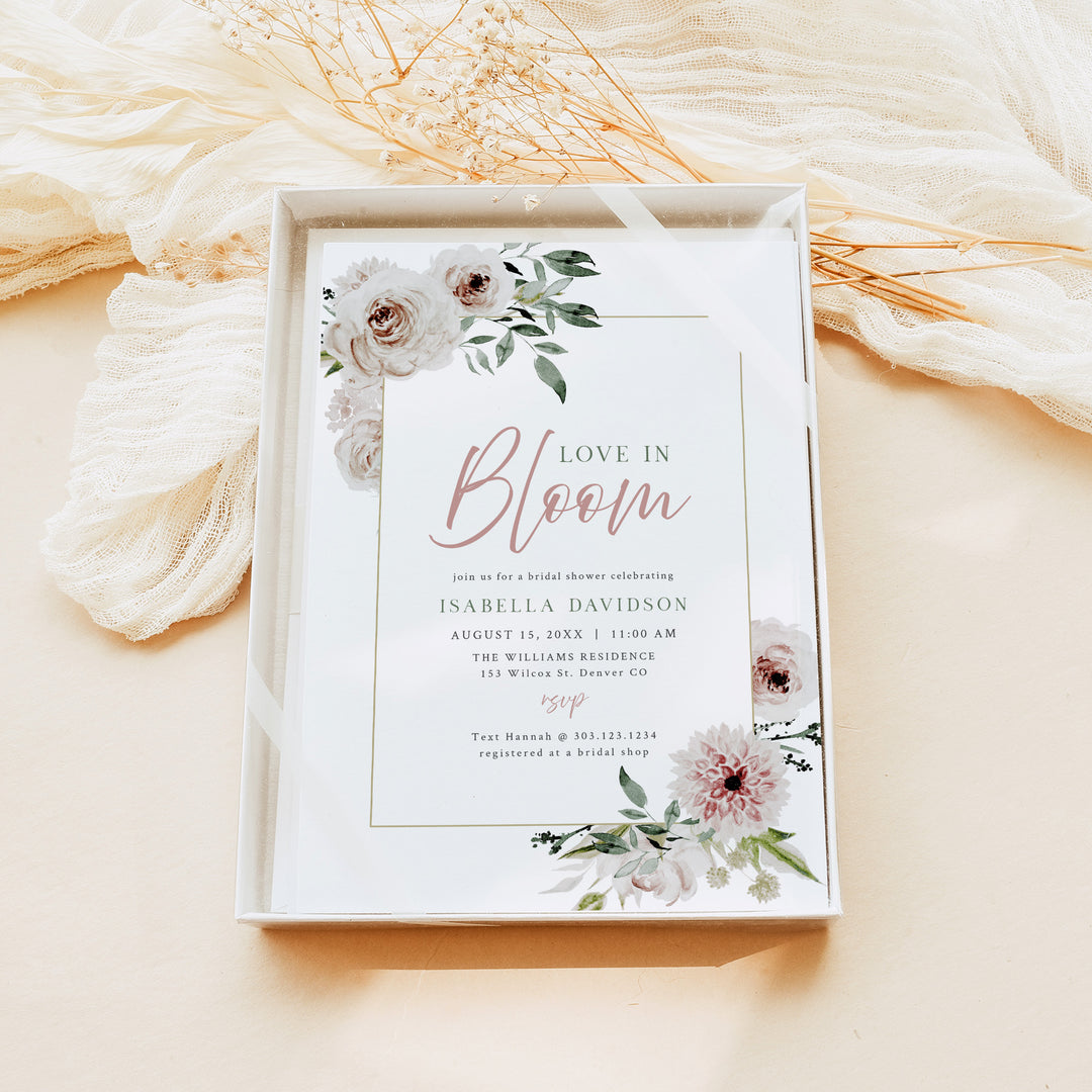 ROBYN Love in Bloom Blush Pink Floral Bridal Shower Invitation