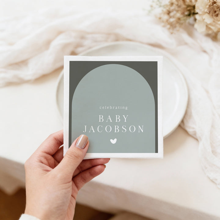 NINA Personalized Green Boho Baby Shower Napkins