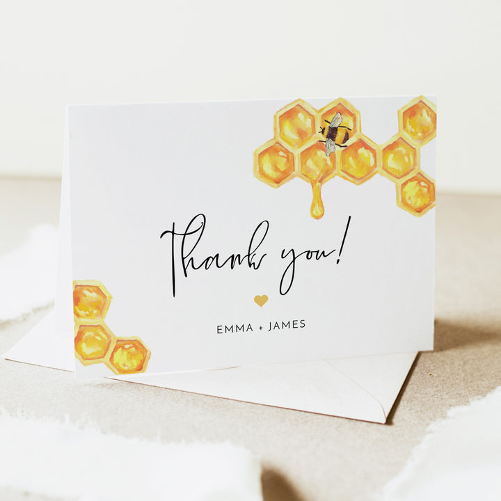ROMY Yellow Watercolor Bee Birthday or Baby Shower Thank You Cards