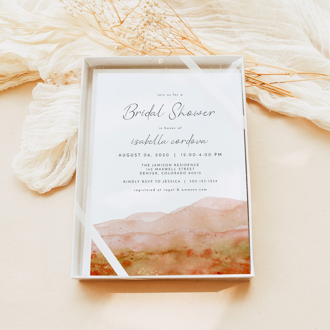 SONNY Burnt Orange Boho Watercolor Bridal Shower Invitation