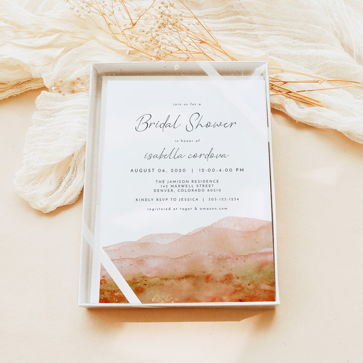 SONNY Burnt Orange Boho Watercolor Bridal Shower Invitation
