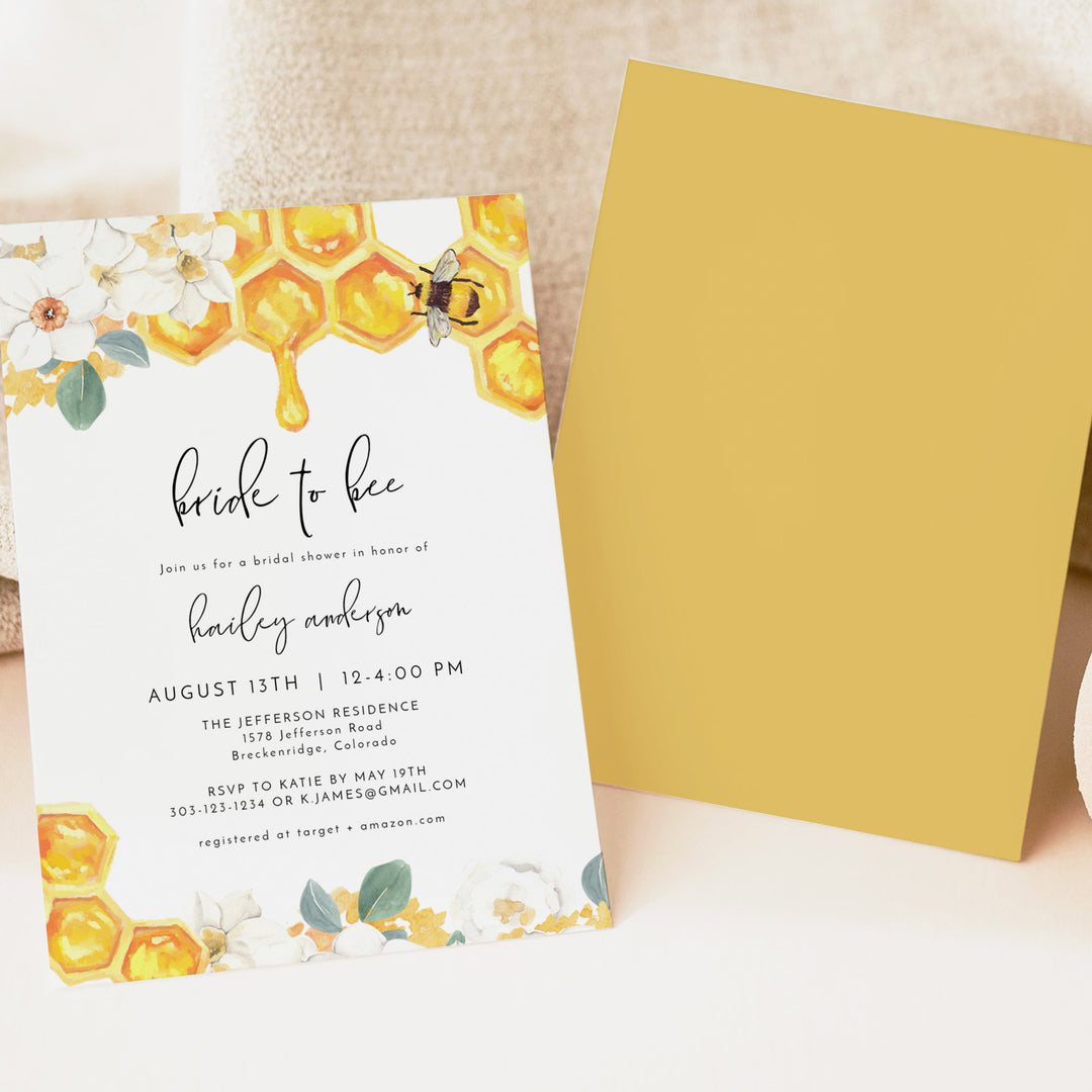 ROMY Bride to Bee Watercolor Bridal Shower Invitation