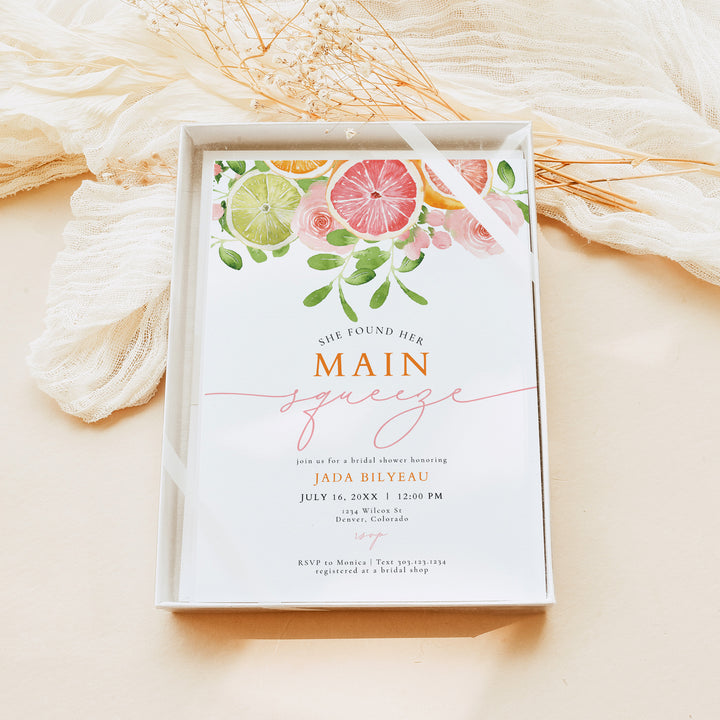 JADA She Found Her Main Squeeze Summer Citrus Bridal Shower Invite