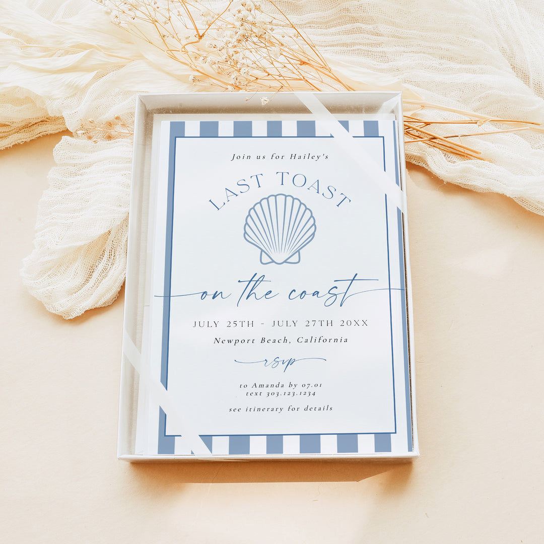 HAILEY Last Toast on the Coast Beach Bachelorette Invitation & Itinerary