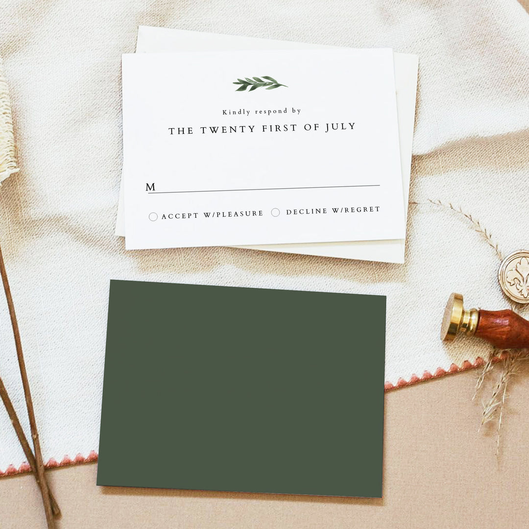 LANA Minimalist Greenery Wedding RSVP Cards with Envelope