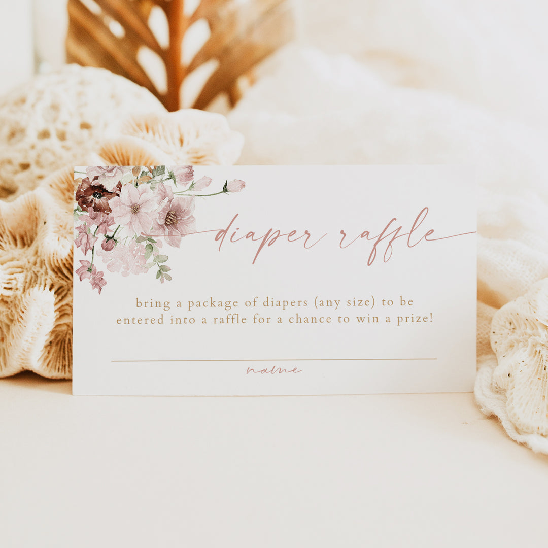 LUCY Rustic Pink Floral Baby Shower Diaper Raffle Cards