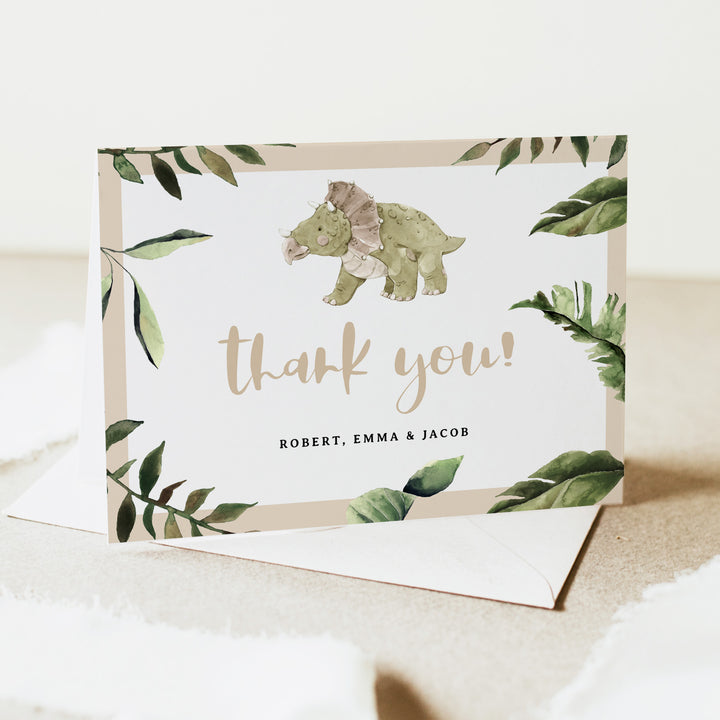 SPIKE Cute Beige and Blue Dinosaur Baby Shower Thank You Cards