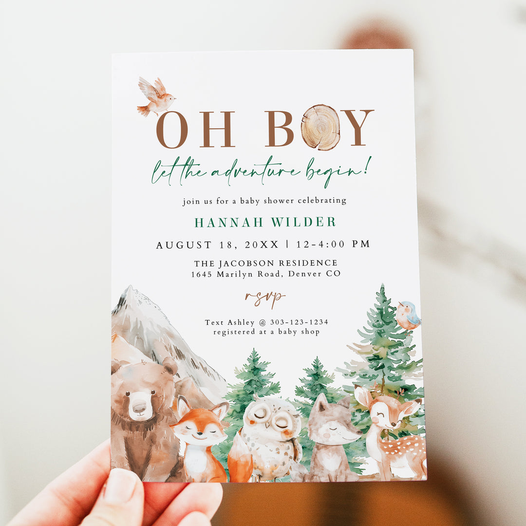 Hunter Oh Boy Woodland Baby Shower Invitation Template