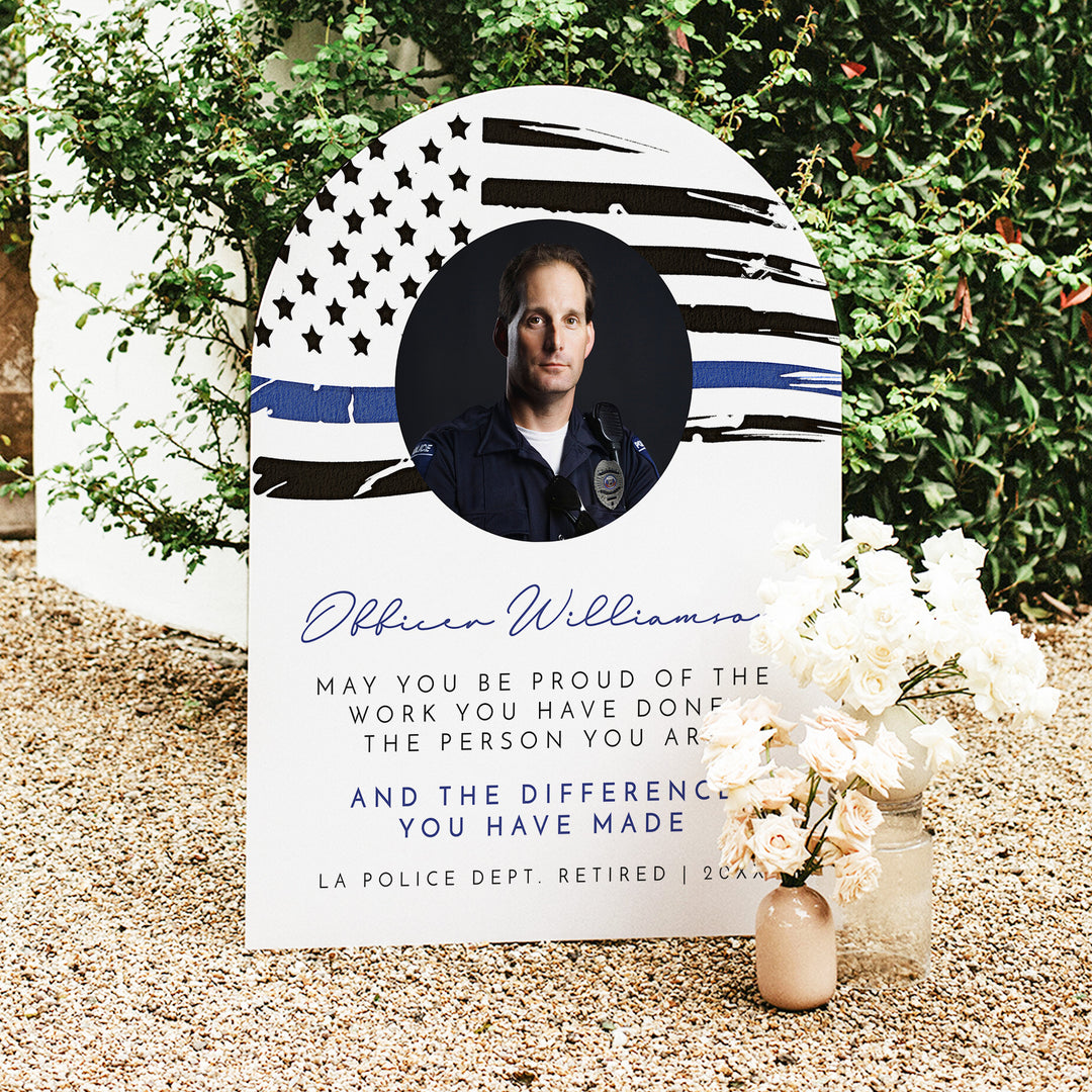 POLICE Officer Thin Blue Line Flag Retirement Party Welcome Sign