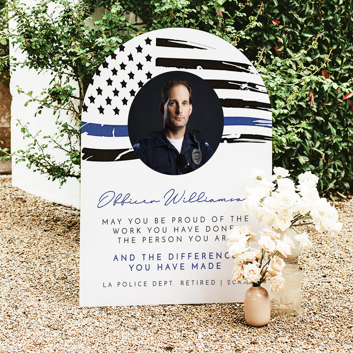 POLICE Officer Thin Blue Line Flag Retirement Party Welcome Sign