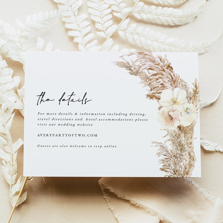 CIERA Rustic Floral Pampas Grass Wedding Invitation Suite