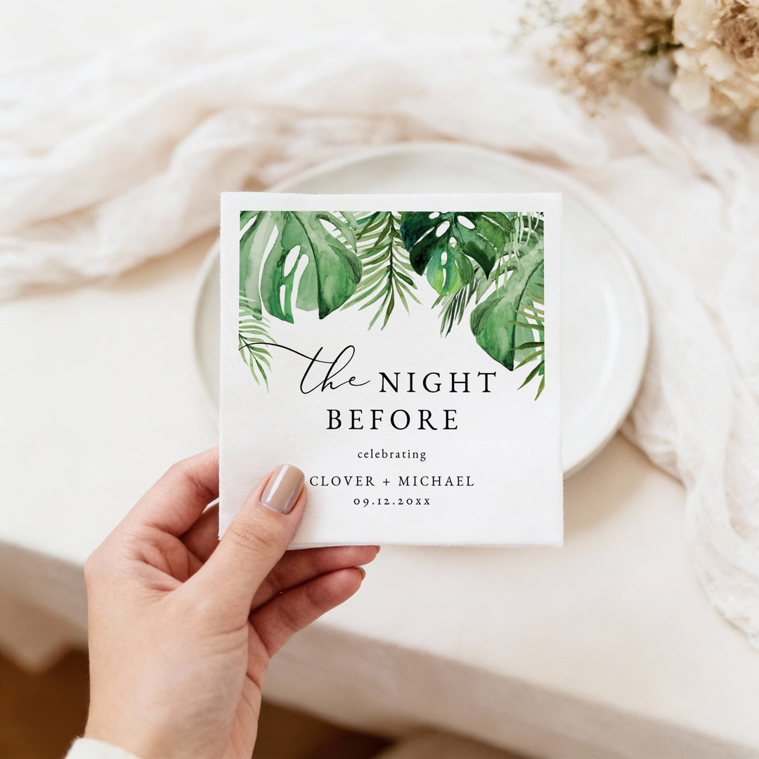 CORA Monstera and Palm Leaf Rehearsal Dinner Napkins