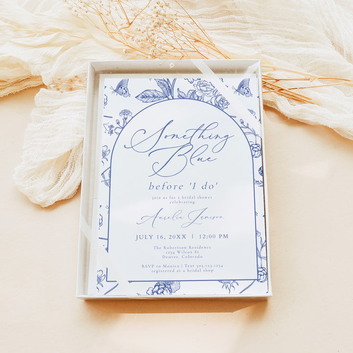 AURELIA Something Blue Before I Do Chinoiserie Bridal Brunch Invite
