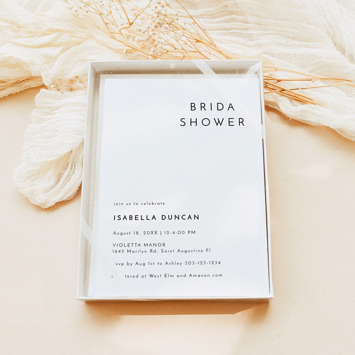 KENNEDY Simple Black and White Bridal Shower Invitation
