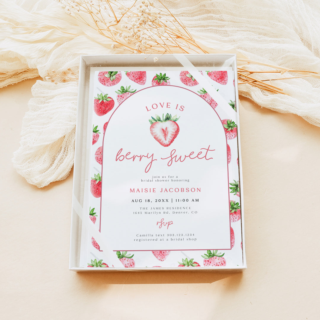 MAISIE Love is Berry Sweet Cute Strawberry Bridal Brunch Invitation