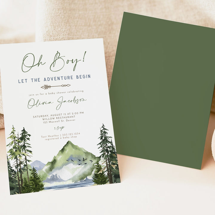 FINN Mountain Adventure Baby Shower Invitation