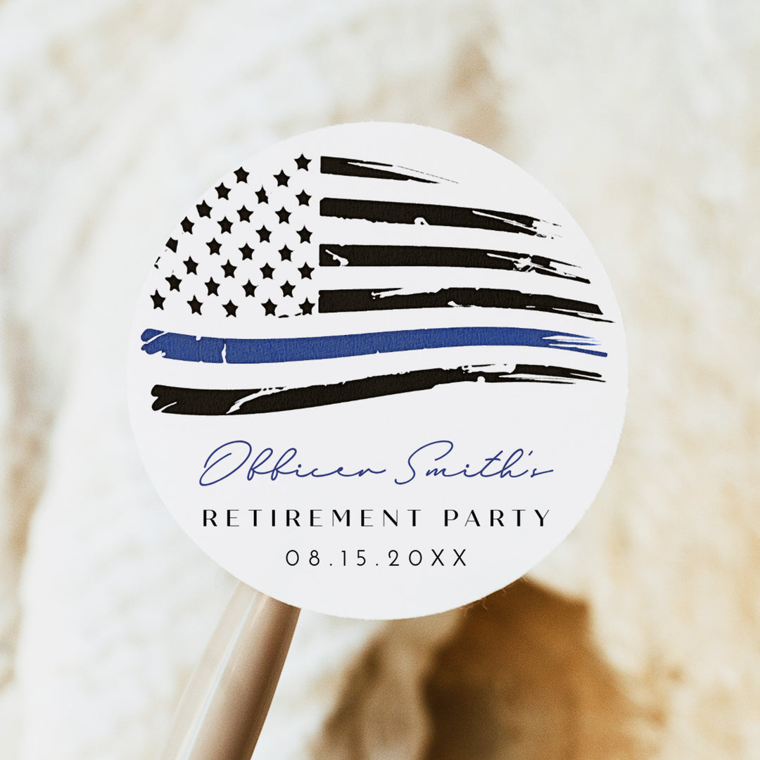 POLICE Retirement Party Round Favor Stickers
