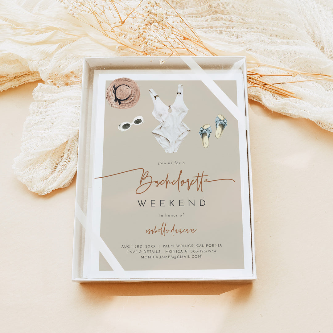 JADE Palm Tree Beach Bachelorette Party Invitation and Itinerary