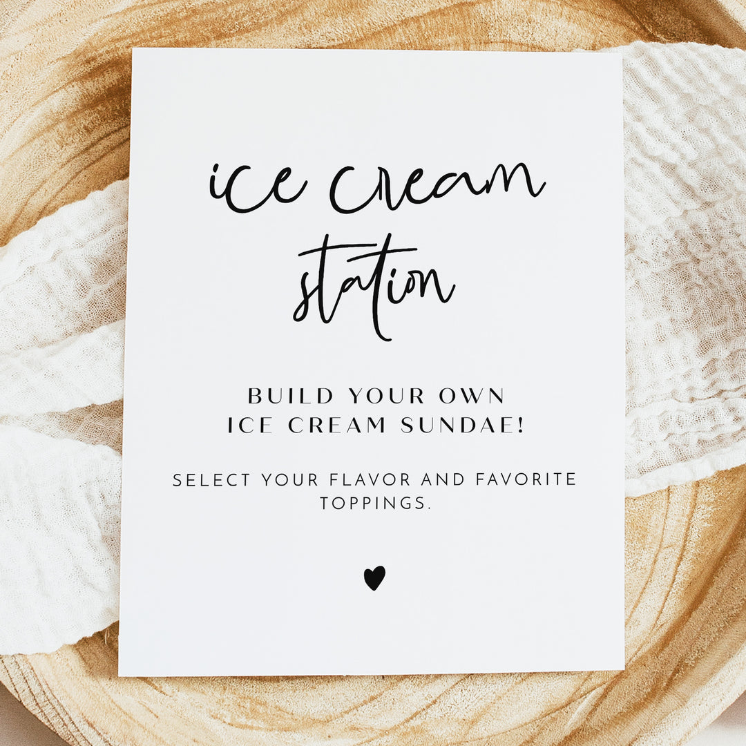 WILLOW Simple Black and White Ice Cream Sundae Bar Sign