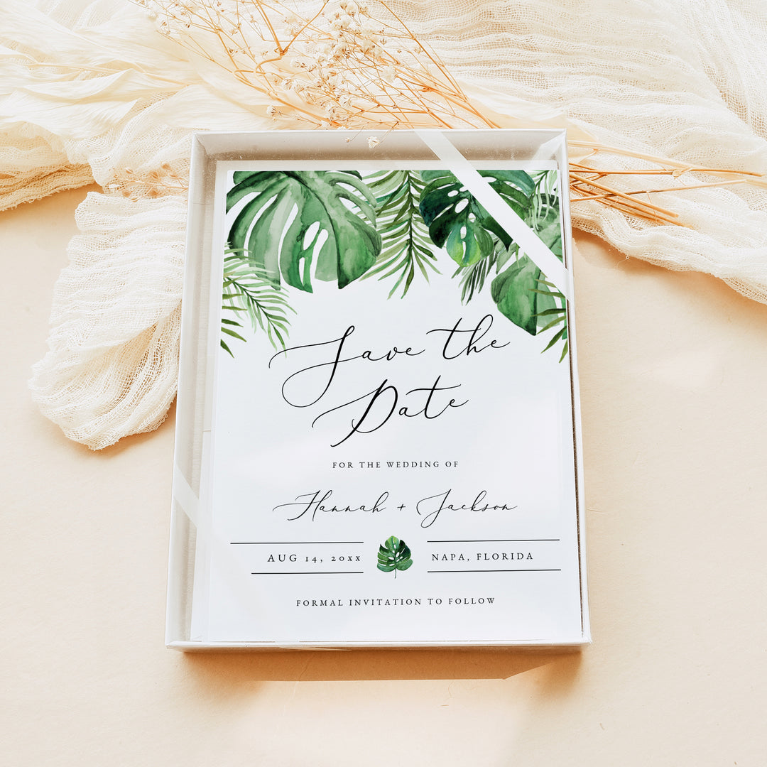 CORA Tropical Destination Wedding Save the Date Cards with Photo