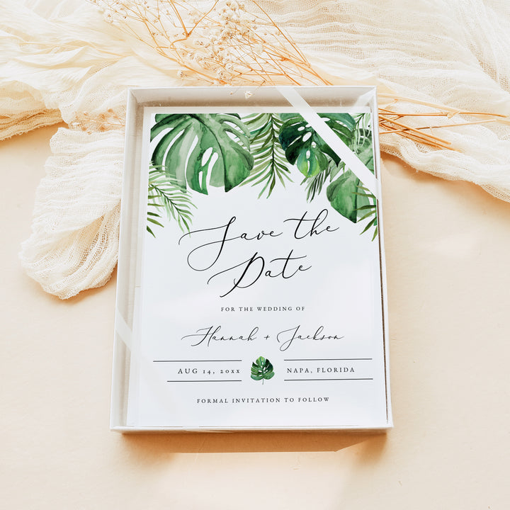 CORA Tropical Destination Wedding Save the Date Cards with Photo